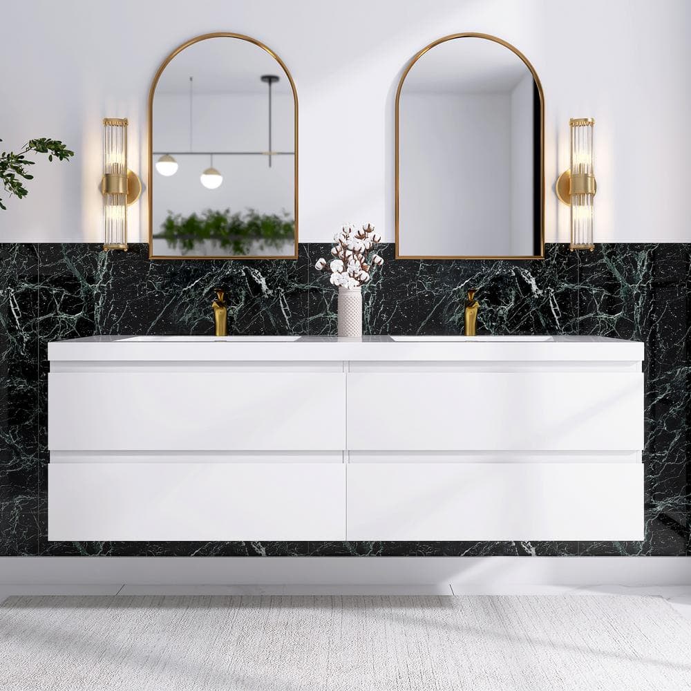 72 in. w x 19.5 in. D x 20.5 in. H Double Sink Wall-Mounted Bath Vanity in 