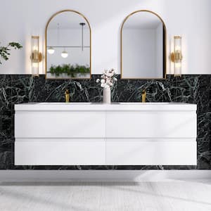 72 in. w x 19.5 in. D x 20.5 in. H Double Sink Wall-Mounted Bath Vanity in White with White Solid Surface Top