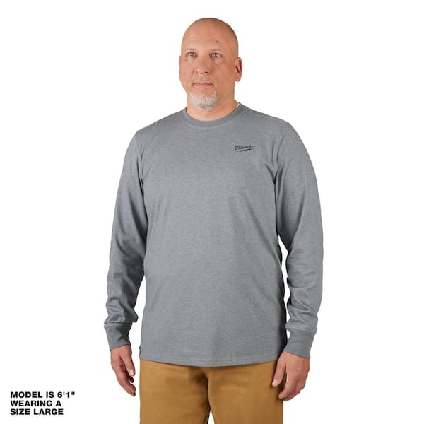 Milwaukee Men's 2X-Large Gray Cotton/Polyester Long-Sleeve Hybrid Work ...