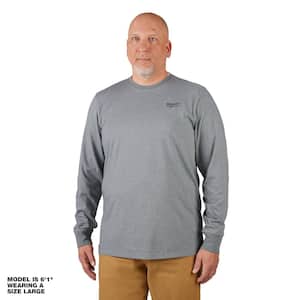 Men's Medium Gray Cotton/Polyester Long-Sleeve Hybrid Work T-Shirt