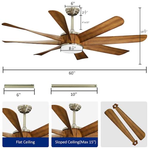 60 in. LED Indoor Brushed Nickel Ceiling Fan with Light Kit and Remote Control Lighting