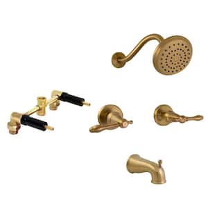 Oakmont Classic 2-Handle Wall Mount Trim Kit in Brushed Gold with Shower Head, Valve and Handles Included