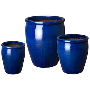 17 in., 23 in., 29 in. Dia Ceramic RND Pots S/3, Blue