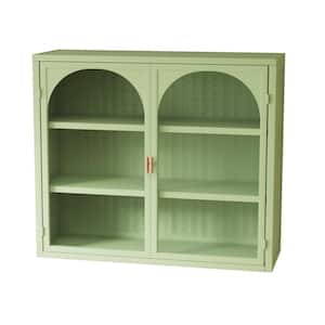 27.56 in. W x 9.06 in. D x 23.62 in. H Bathroom Storage Wall Cabinet in Green with Double Glass Door and Woven Pattern