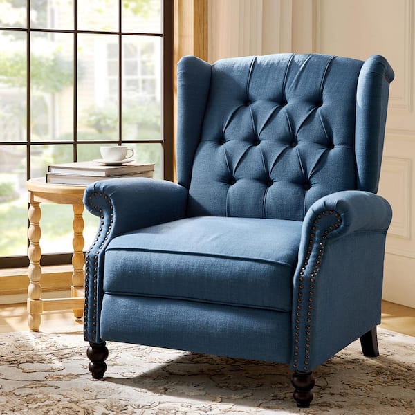 JAYDEN CREATION Camilo Blue Polyester Manual Recliner with