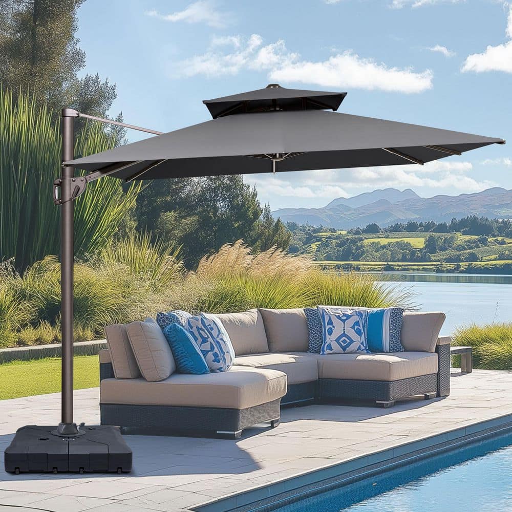 2-Tier top 11.5 ft. x 9 ft. Aluminum Outdoor 360° Rotation Cantilever Patio Umbrella in Gray with 260 lbs. Base price history on PriceWatchPro