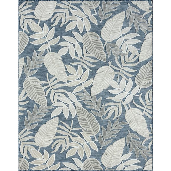 Tayse Rugs Tropic Dark Blue 8 ft. x 10 ft. Floral Indoor/Outdoor Area Rug