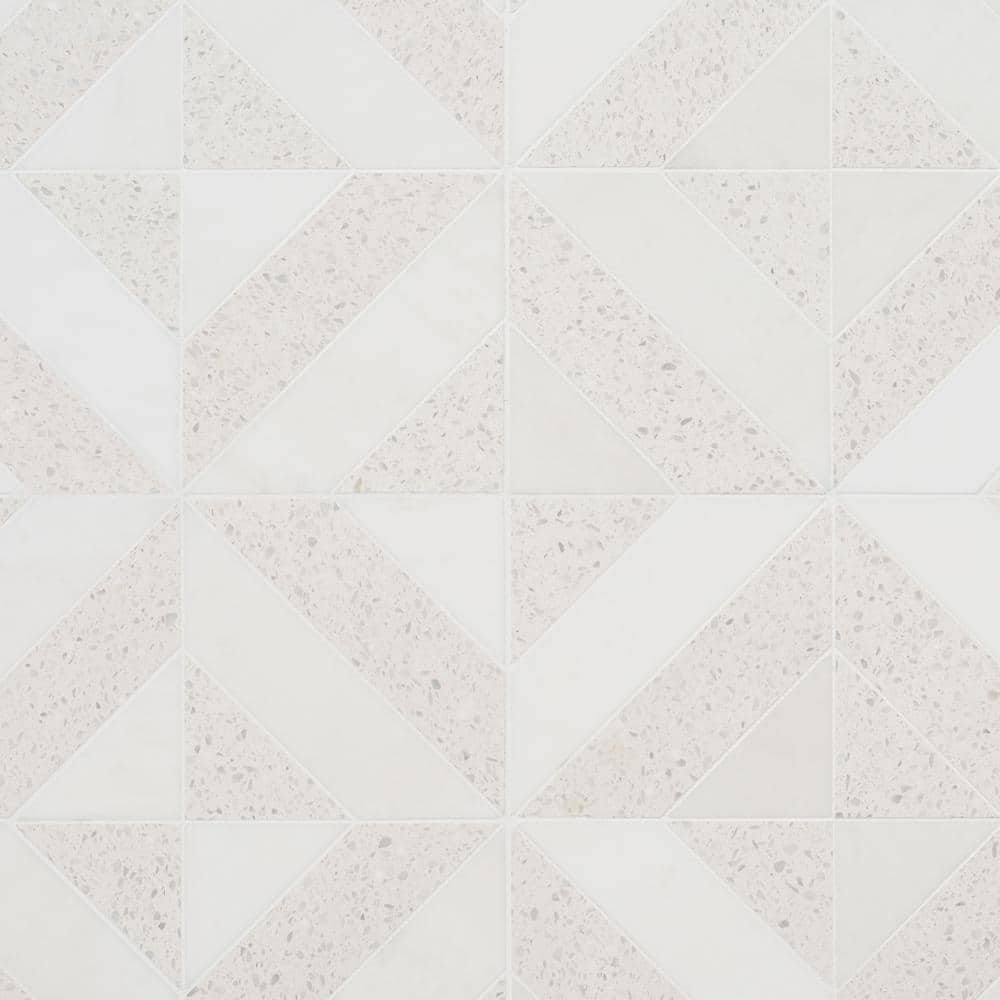 Salt White Polished Marble and Terrazzo Mosaic Tile Sheet