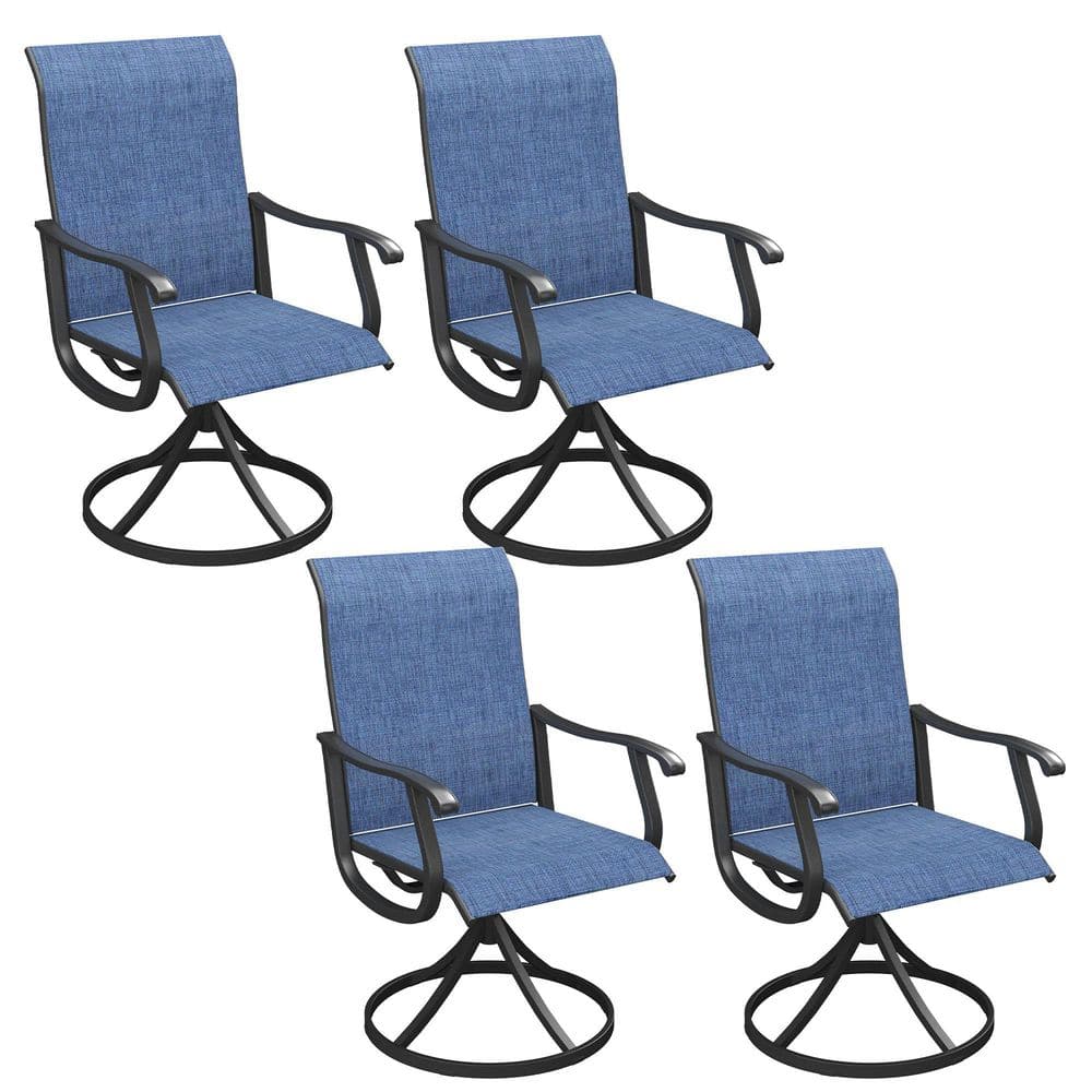 Blue Swivel Patio Chairs, 360° Outdoor Dining Chairs with Metal Frame and Blue Sling Fabric (4-Pack) price history on PriceWatchPro