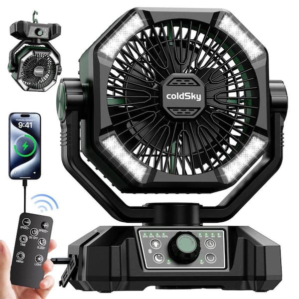 10 in. 8 Speeds Tower Fan in Green with Remote, LED Light, Oscillating, Timer