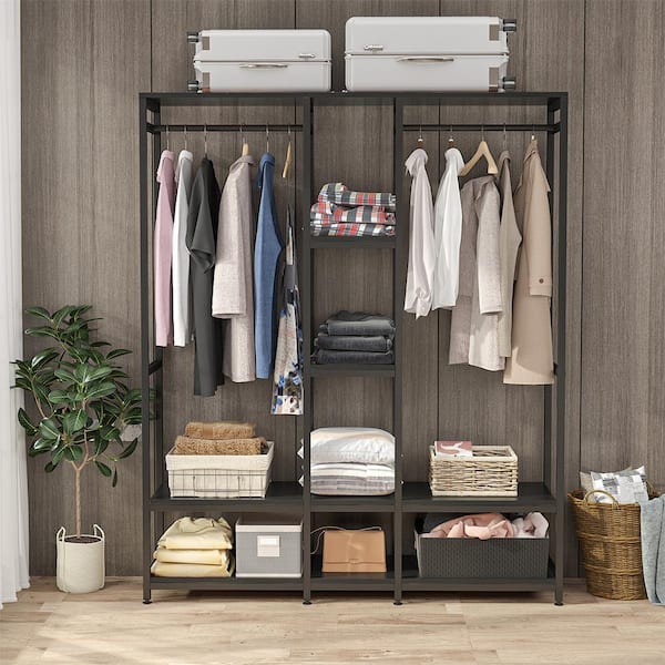 Freestanding Closet Organizer with Shelves and Double Hanging