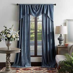 Naples Chenille Navy 37 in. W x 84 in. L Back Tab Light Filtering Curtain Panel (Set of 2)