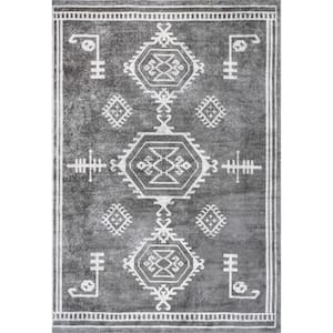 Kyleigh Machine Washable Southwestern Gray 6 ft. 7 in. x 9 ft. Area Rug