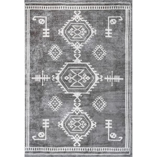 nuLOOM Kyleigh Machine Washable Southwestern Gray 6 ft. 7 in. x 9 ft. Area Rug