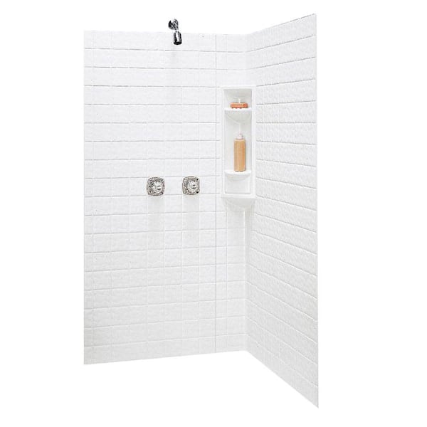Swan 38 in. x 38 in. x 71-5/8 in. 3-Piece Easy Up Adhesive Neo Angle Shower Wall Kit in White
