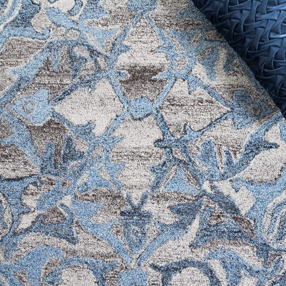 Blue and Gray Abstract Tufted Wool Runner Rug
