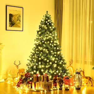 7 ft. Pre-Lit PVC Hinged Artificial Christmas Tree with 300 LED Lights