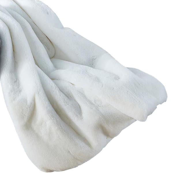 Seafuloy White Faux Fur Throw Blanket 50 in. x 60 in. Cozy Plush