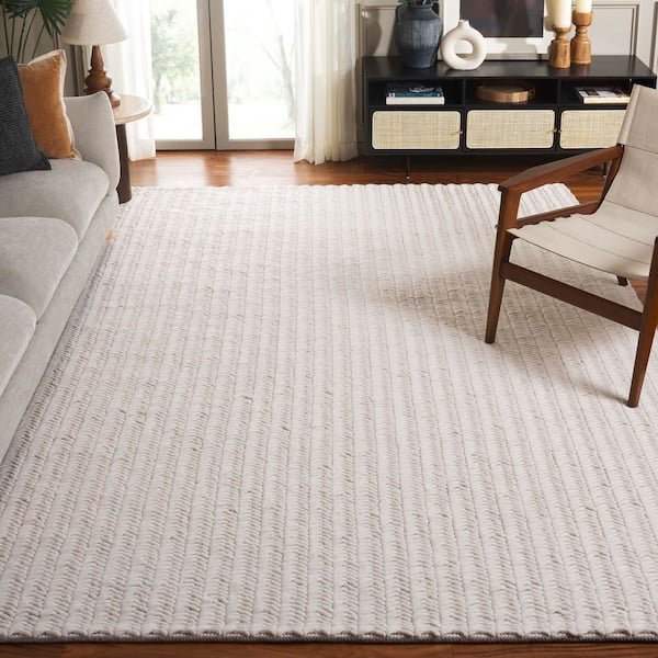 Natura 8 ft. x 10 ft. Ivory Solid Striped Modern Area Rug