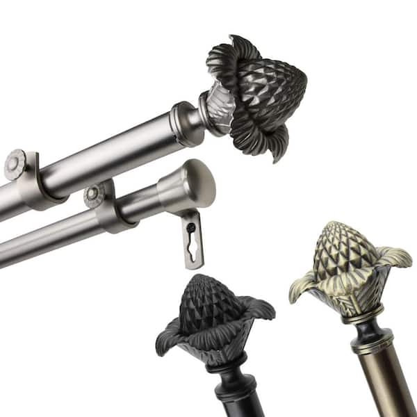 Unbranded 120 in. - 170 in. Adjustable 13/16 in. Double Curtain Rod in Black with Florian Finials
