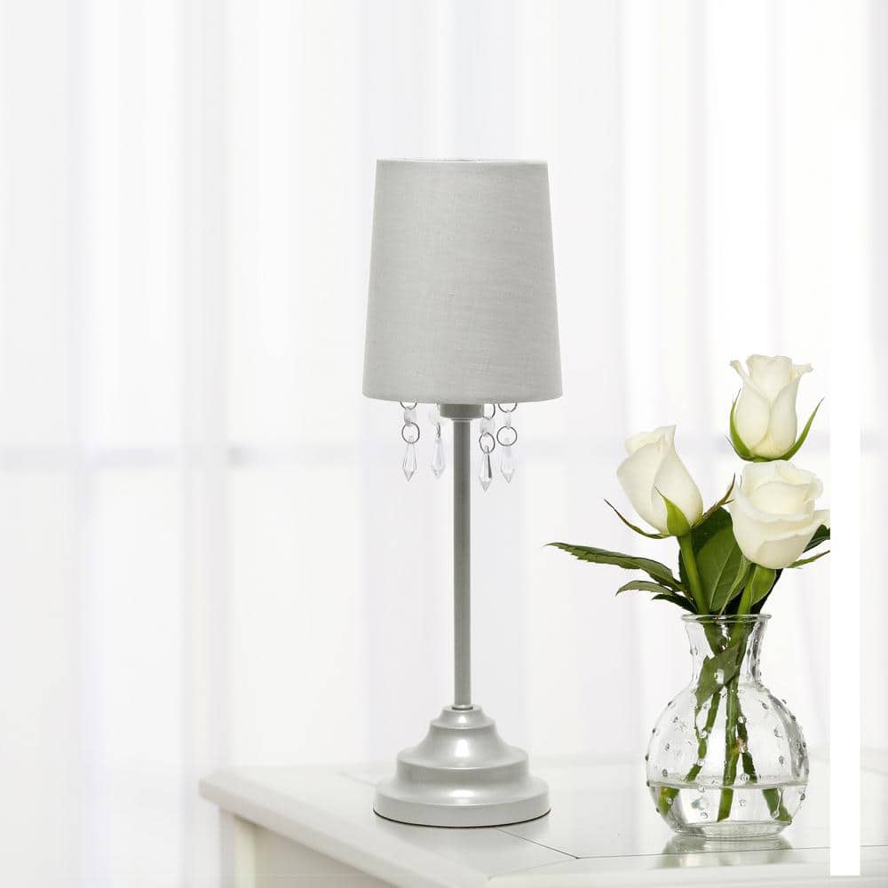 Gray Metal Table Lamp with Fabric Shade and Acrylic Beads