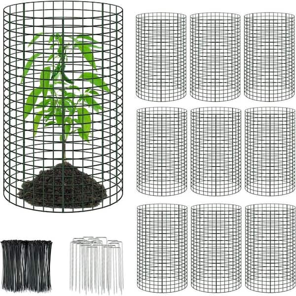 10 Pack 11.8 x 23.6 in. Wire Plant Cages Mesh Plant Cage Chicken Wire Cloche with Ground Stakes and Nylon Ties