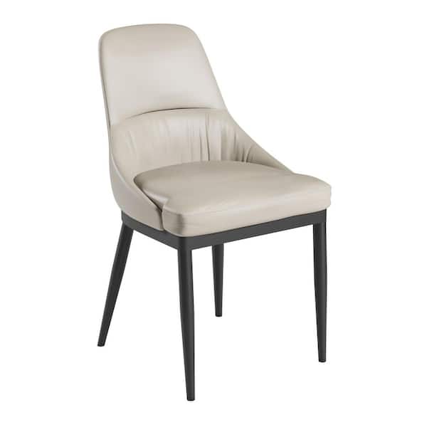 Taupe Faux Leather Upholstered Dining Chair with Black Metal Legs (Set of 2)