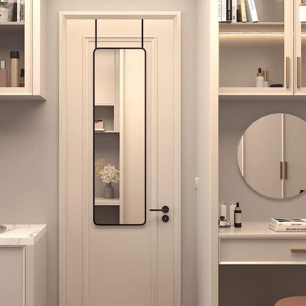 Unbranded Contemporary 14 in. W x 47 in. H Rectangle Framed Black Door Wall Mirror, for Living Room or Hang the Door