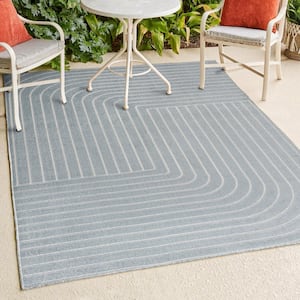 Odense High-Low Minimalist Angle Geometric Light Blue/Cream 3 ft. x 5 ft. Indoor/Outdoor Area Rug