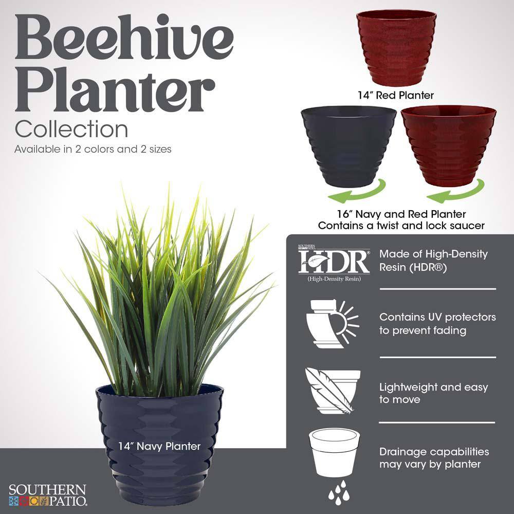 Navy Beehive-Style 16'' Resin Outdoor Planter