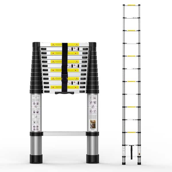 12.5 ft. Telescoping Aluminum Extension Ladder with 2-Triangle Stabilizers, Heavy Duty 330 lbs. Max Capacity