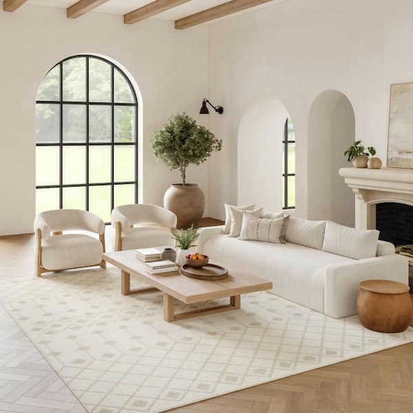 Grafix Ivory Beige 10 ft. x 14 ft. Trellis Transitional Area Rug