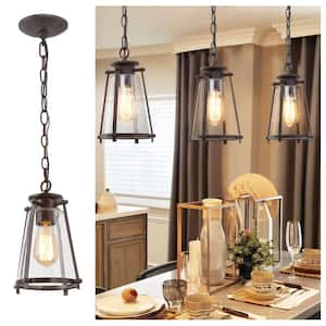 Asaf 1-Light Oil-Rubbed Bronze Mini Lantern Pendant Light with Seeded Glass Shade