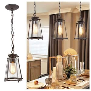 Asaf Modern Farmhouse 1-Light Oil-Rubbed Bronze Island Pendant Light with Bell Seeded Glass Shade Mini Lantern for Foyer