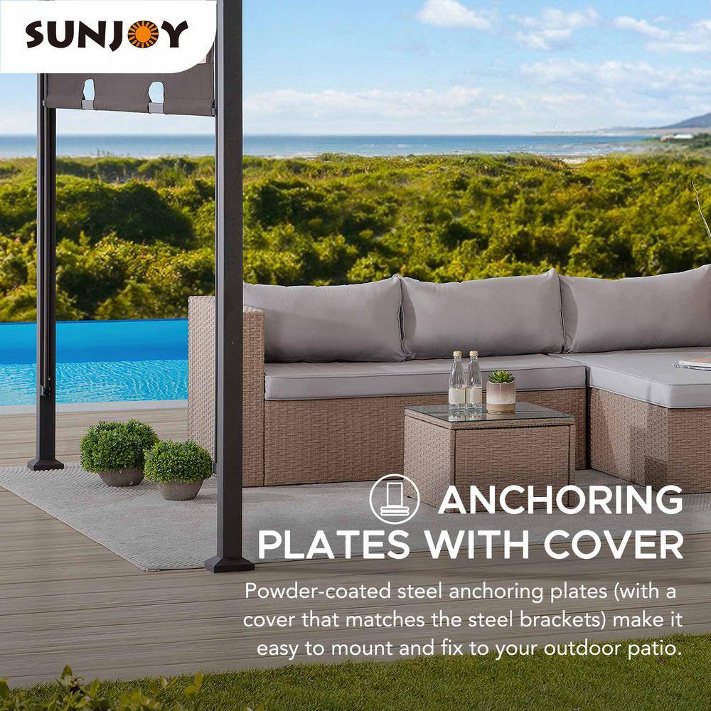 Tan and Brown Steel Arched Pergola with Adjustable Canopy