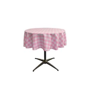 ''58 in. White and Pink Polyester Gingham Checkered Round Tablecloth''