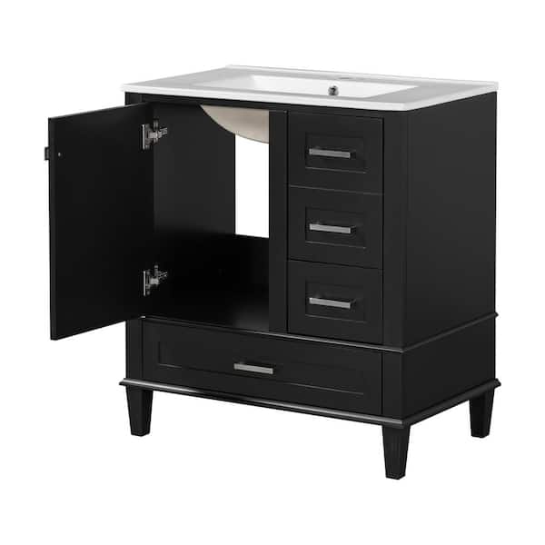 30 in. W x 18 in. D x 34 in. H Single Sink Freestanding Bath Vanity in Black with White Ceramic Top