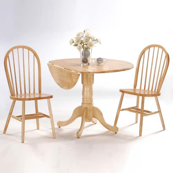 International Concepts Brynwood 3-Piece 42 in. Natural Round Drop-Leaf Wood Dining Set with Copenhagen Chairs
