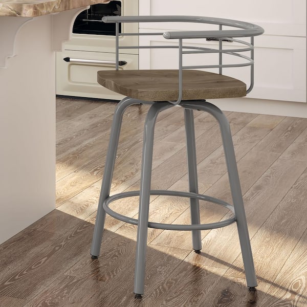 Amisco Brisk 30 in. Grey Metal Beige Wood Bar Stool