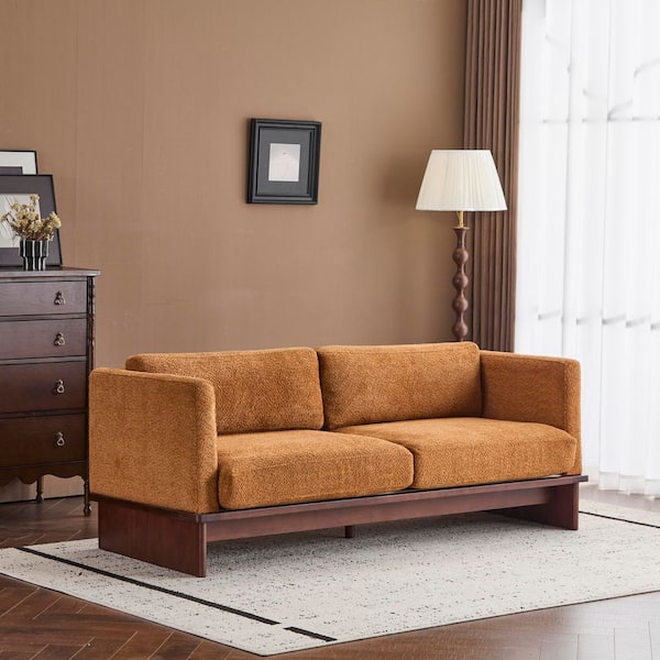 Lillian 77 in. Square Arm Polyester Fabric Rectangle Sectional Sofa in Nomad + Walnut Camel