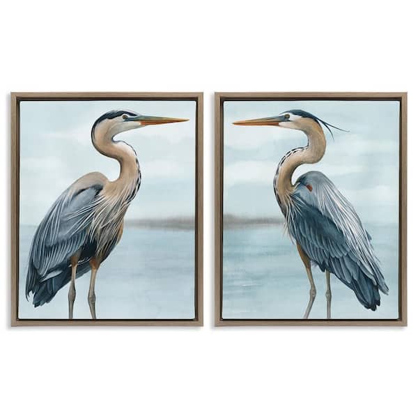 Detailed Heron Bird Duo by Grace Popp 2 Piece Brown Floater Frame Graphic Art Print Animal 31 in. x 25 in.