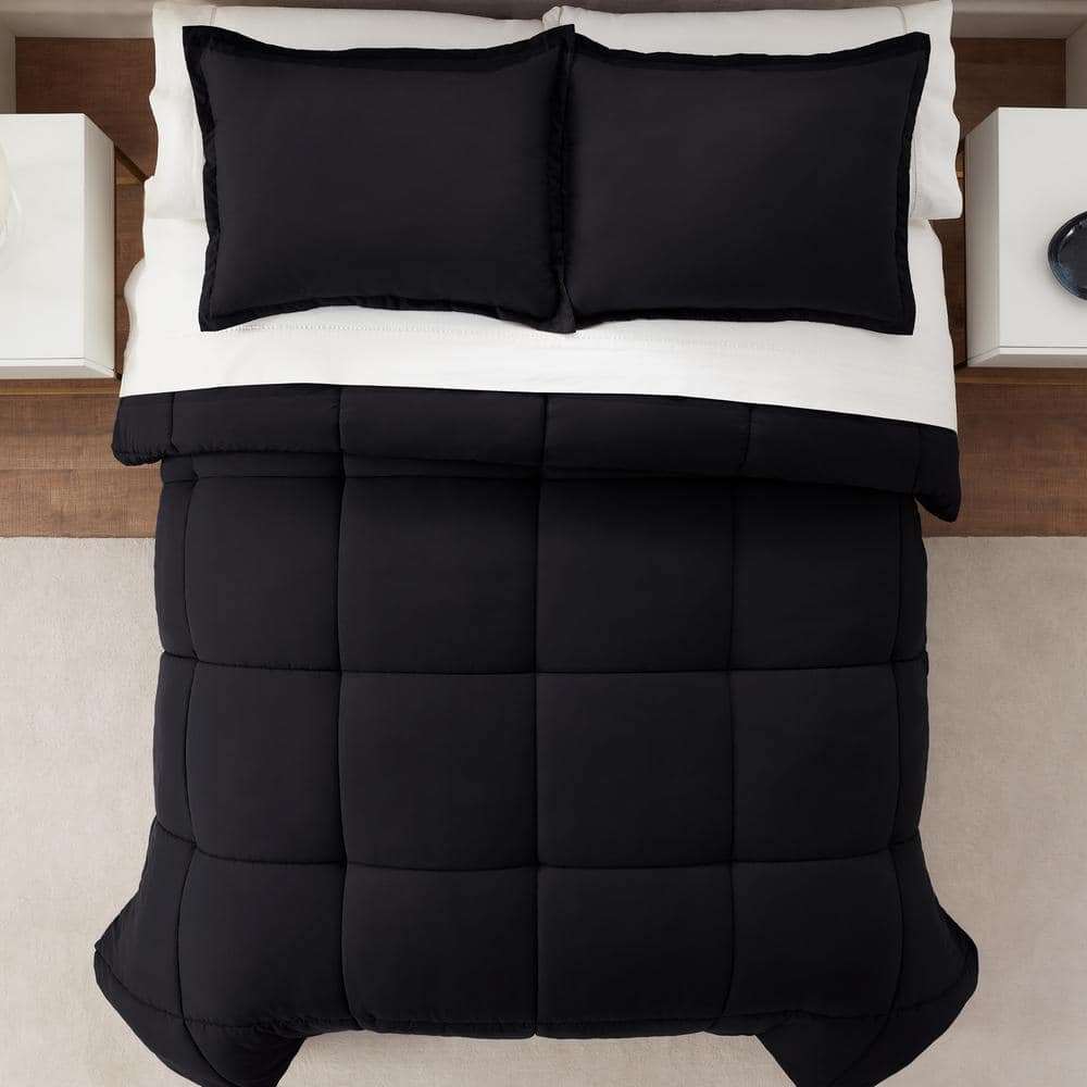 Black Full Microfiber Bedspread Set with Stain Protection