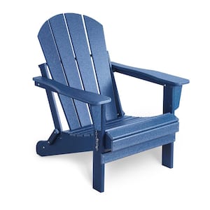 Navy Blue HDPE Outdoor Folding Adirondack Chair, Weather Resistant
