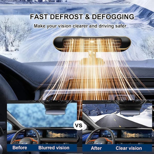 N/A 12V Electric Car Heater and Defroster, Portable Heating Cooling Defogger for Windshield, Cigarette Lighter Plug