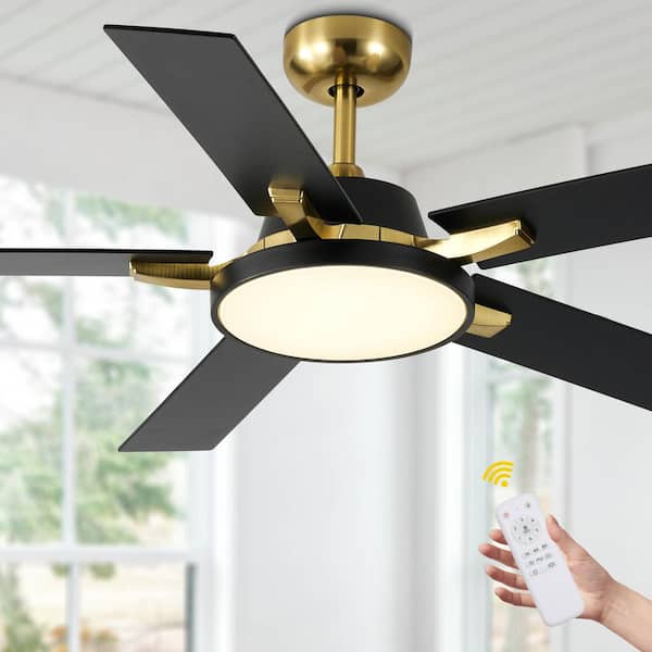 Siempre 52 in. Indoor French Gold Modern Ceiling Fan with Light, Wood Grain Blades, Remote, Quiet DC Motor, Timer