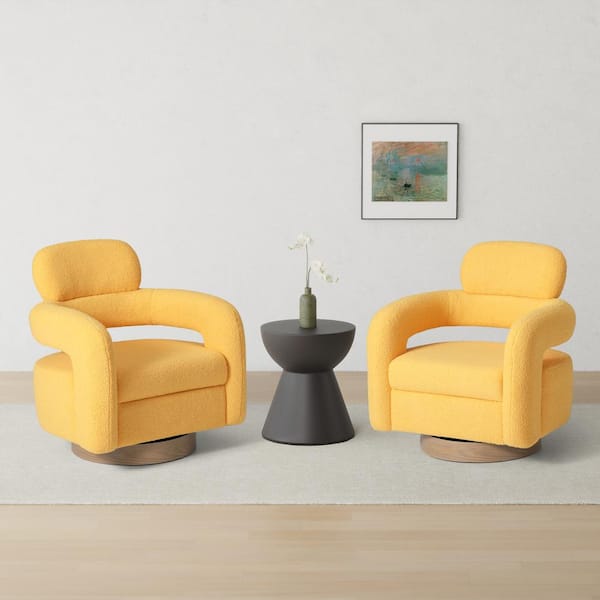 Bayville Modern 29 in. Wide Sherpa Fabric Barrel Accent Chairs with 360° Swivel in Sunset Gold (Set of 2)