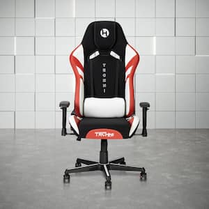 Echo Stain-Resistant Fabric Reclining Ergonomic Gaming Chair in Black with Red and White Accents and Adjustable Arms