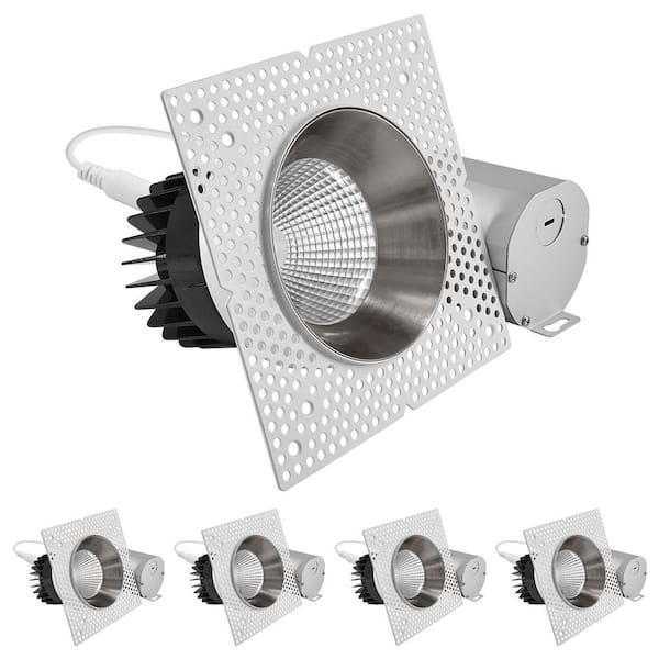 4 in. Integrated LED Trimless Recessed Light with Nickel Trim, 25W, 2000LM 5CCT, 38°, Dimmable ETL White + Nickel 4 Pack