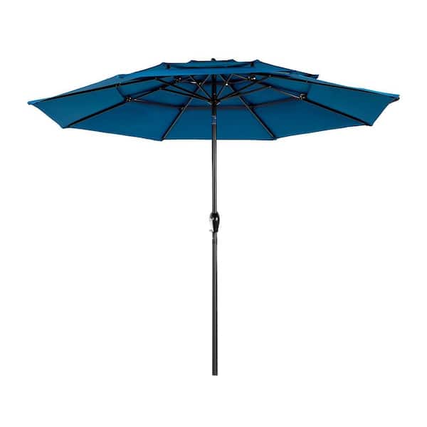 HOMEFUN 10 ft. Aluminium Outdoor Patio Umbrella 3 Tier Auto-Tilt Market Umbrella with Crank Tilt in Dark Blue HFHDHW-680DB HOMEFUN 10 ft. Aluminium Outdoor Patio Umbrella 3 Tier Auto-Tilt Market Umbrella with Crank Tilt in Dark Blue HFHDHW-680DB