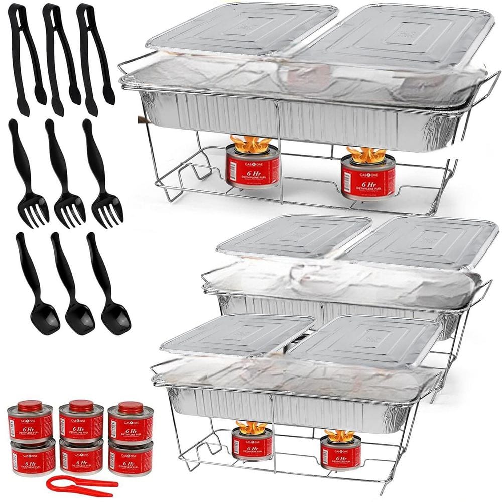Disposable 7.4 Qt. Aluminum Buffet Set with Covers, Utensils Chafing Dish A